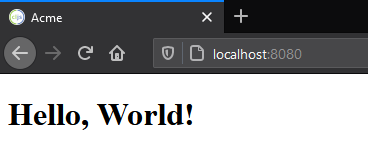 screenshot of “Hello, World!” rendered in browser